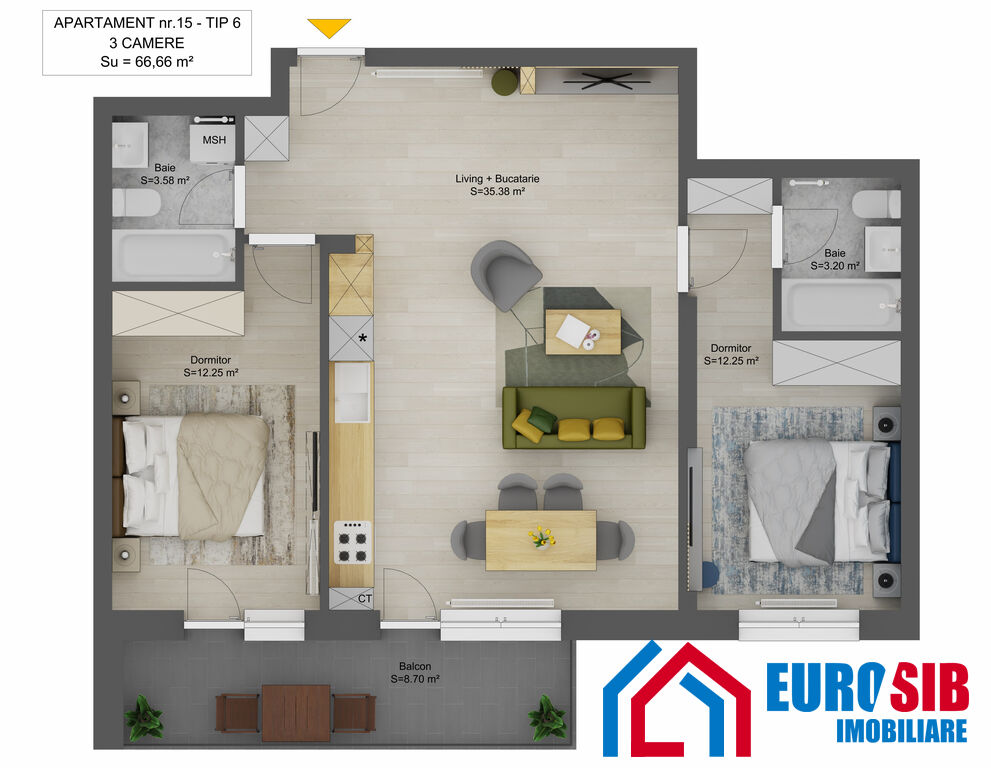 Apartament 3 camere Proiect nou zona Doamna Stanca Șelimbăr Sibiu